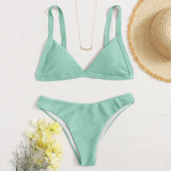 

Glitter Triangle Bikini Swimsuit, Mint green