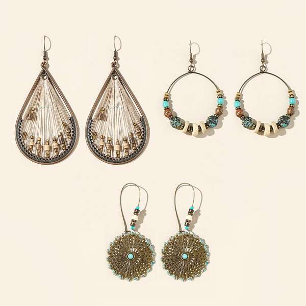 

3pairs Hollow Out Drop Earrings, Multicolor