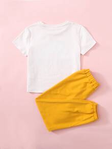 SHEIN Girls Floral and Letter Print Top & Trousers Set - Multicolor - View 2