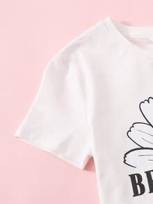 SHEIN Girls Floral and Letter Print Top & Trousers Set - Multicolor - View 4