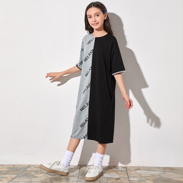

Girls Letter Graphic Colorblock Dress, Multicolor