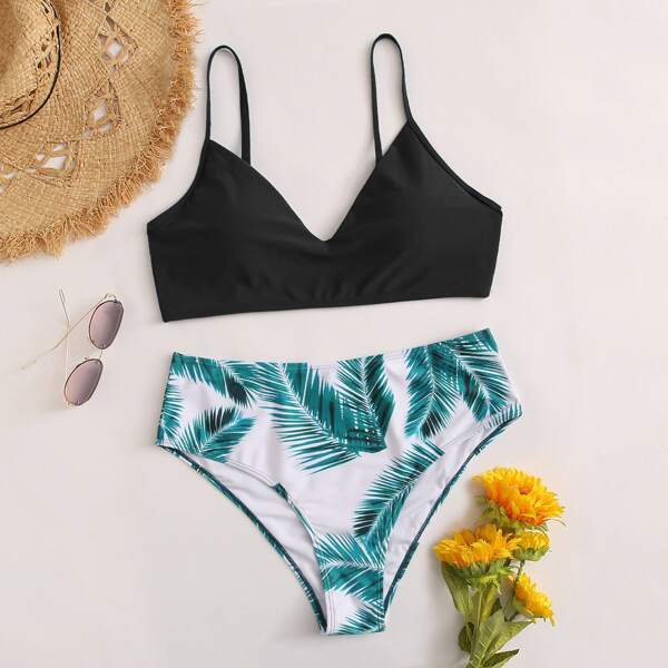 

Plus Tropical High Waisted Bikini Swimsuit, Multicolor