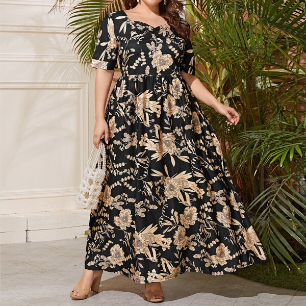 

Plus Allover Floral A-line Dress, Multicolor
