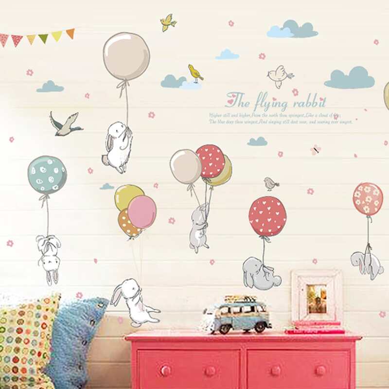 

Cartoon Rabbit Print Wall Sticker, Multicolor