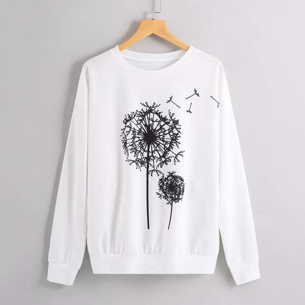 

Dandelion Print Drop Shoulder Sweatshirt, White