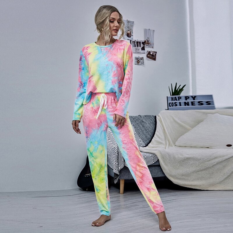 

Tie Dye Print Tee With Knot Pants, Multicolor