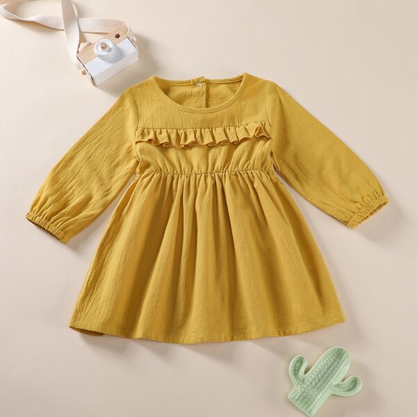

Baby Girl Ruffle Trim Button Back Dress, Yellow