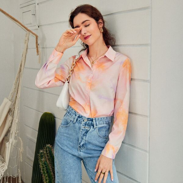

Button Front Tie Dye Blouse, Multicolor
