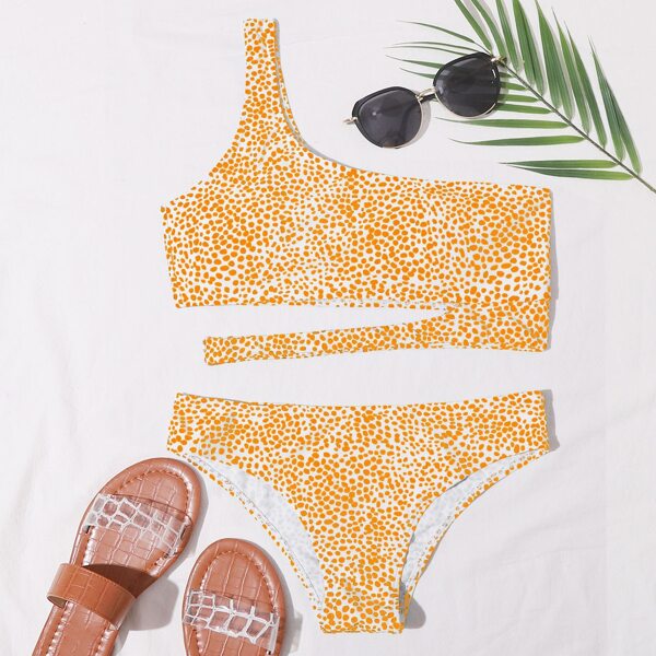 

Dalmatian Cut-out One Shoulder Bikini Swimsuit, Orange