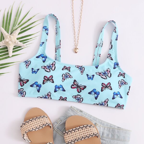 

Butterfly Print Bikini Top, Pastel baby blue