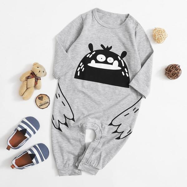 

Baby Boy Cartoon Print Tee Jumpsuit, Light grey
