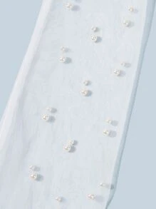 SHEIN Belle Faux Pearl Decor Mesh Gloves - White - View 3