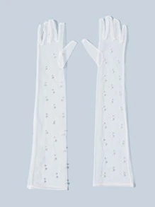 SHEIN Belle Faux Pearl Decor Mesh Gloves - White - View 5