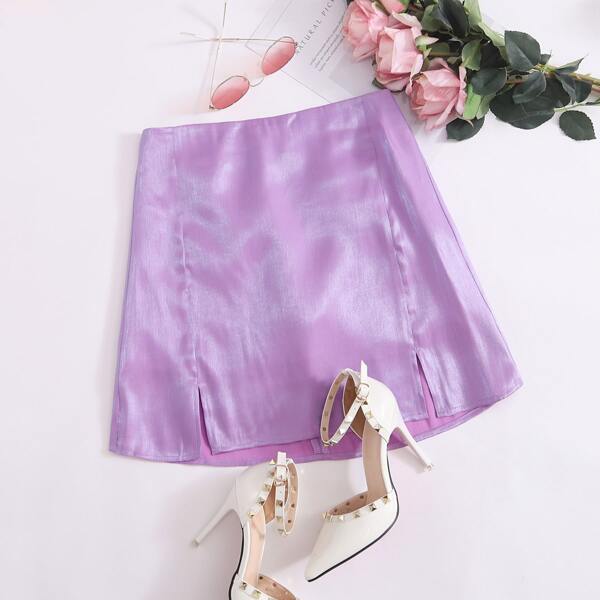 

Zip Back Split Hem Skirt, Lilac purple