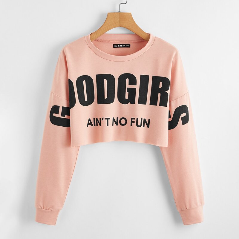 

Drop Shoulder Slogan Graphic Sweatshirt, Coral pink