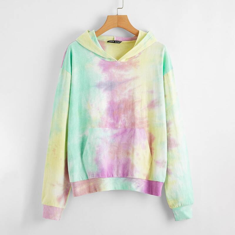 

Pocket Patched Tie Dye Hooded Sweatshirt, Multicolor
