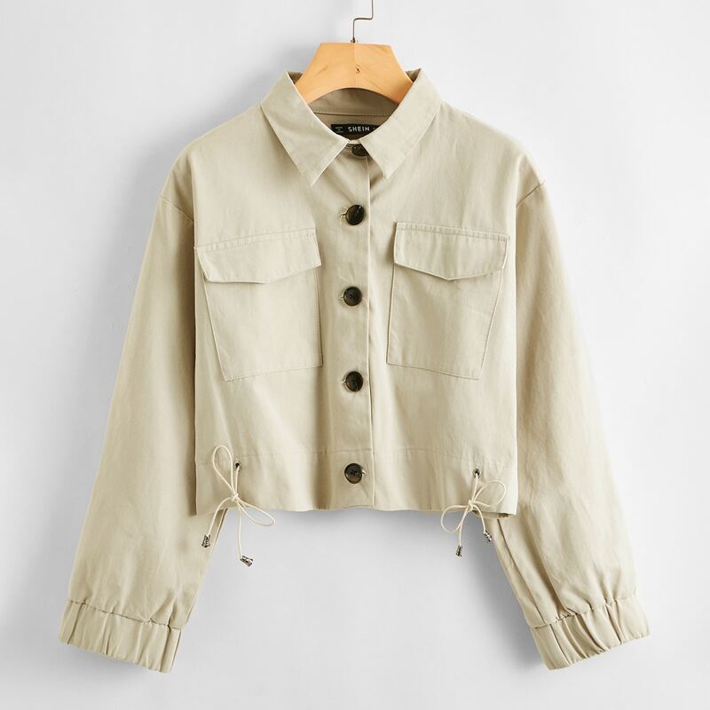 

Button Front Pocket Patched Jacket, Khaki