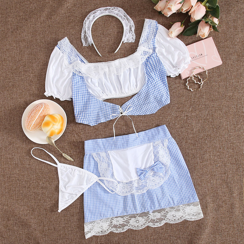 

Gingham Lace Trim Uniform Set, Multicolor