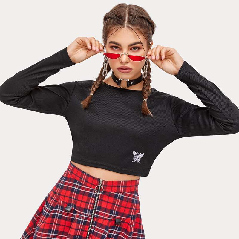 

Butterfly Black Crop Tee