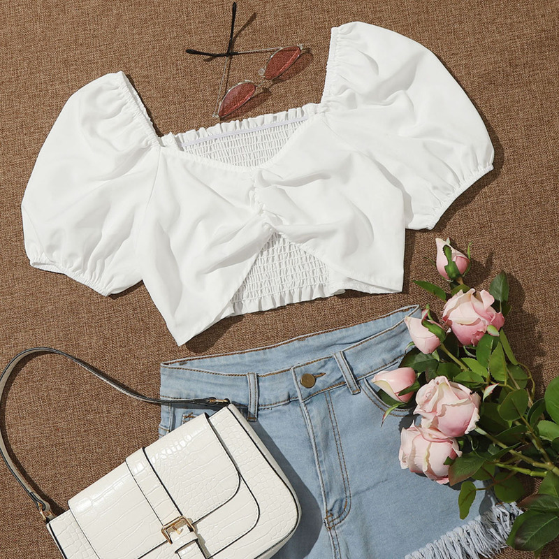 

Shirred Ruched Crop Top, White