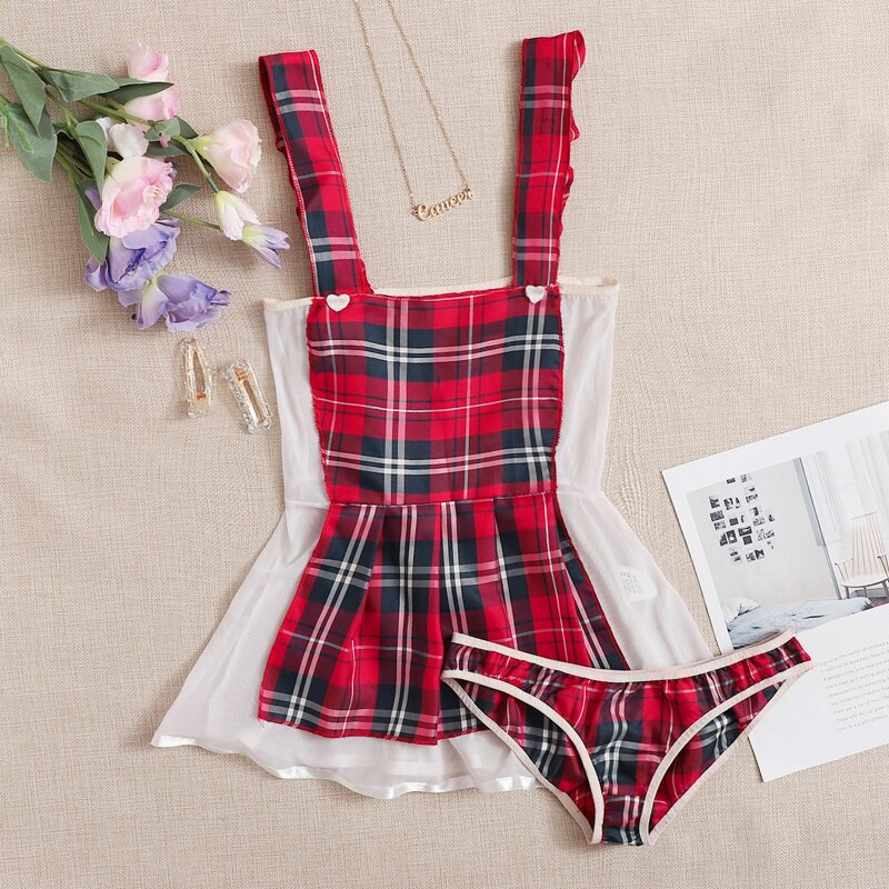 

Tartan Pleated Slips With Panty, Multicolor