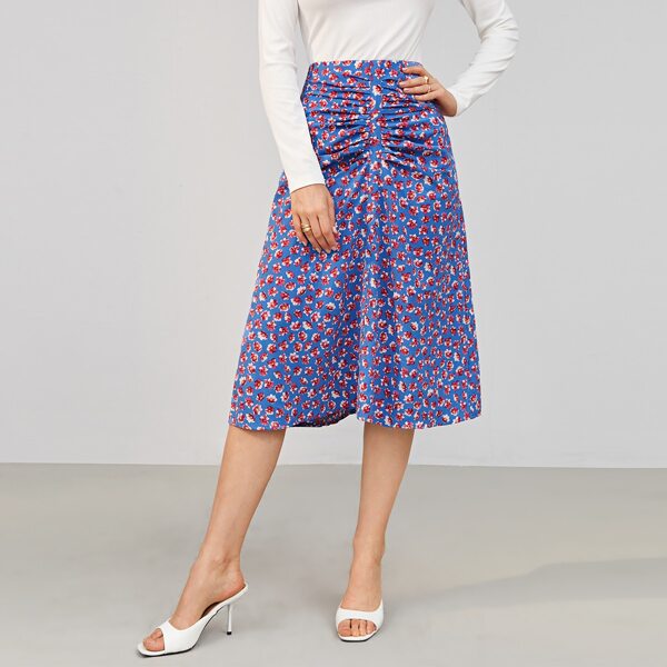 

Zipper Back Ruched Detail Ditsy Floral Skirt, Multicolor