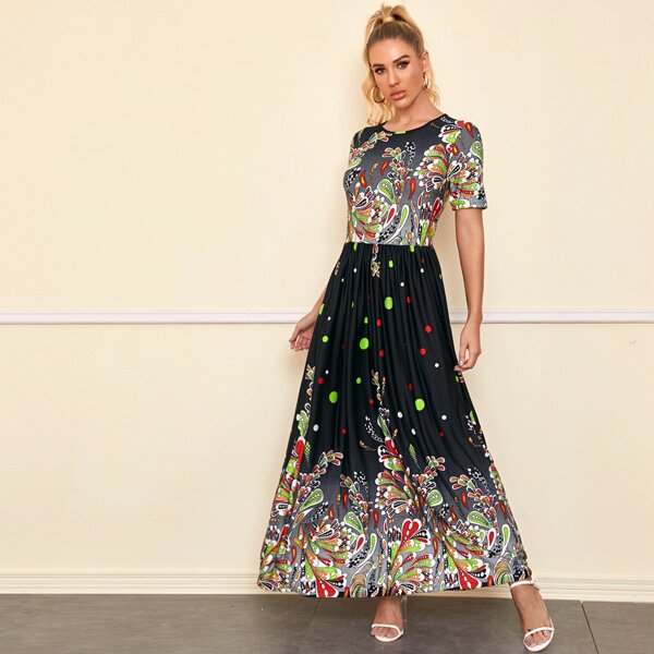 

Paisley Print Maxi Dress, Black