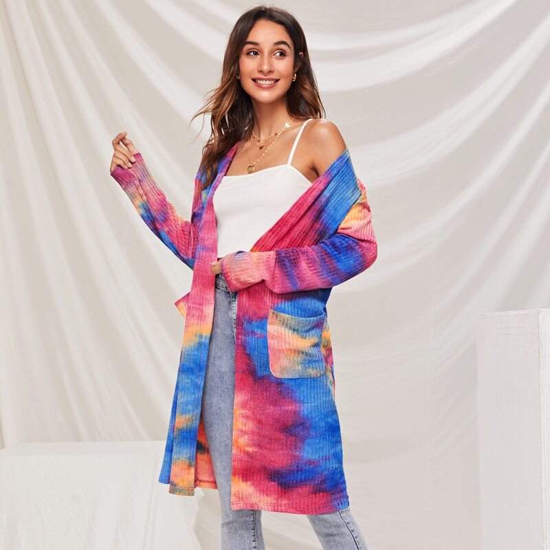 

Drop Shoulder Patch Pocket Tie Dye Coat, Multicolor