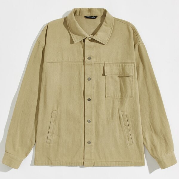 

Men Single Breasted Flap Pocket Jacket, Khaki