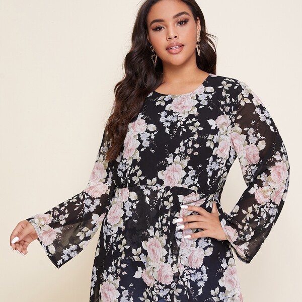 

Plus Floral Print Longline Peplum Top, Multicolor