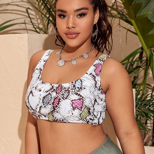 

Plus Snakeskin Print Bikini Top, Multicolor