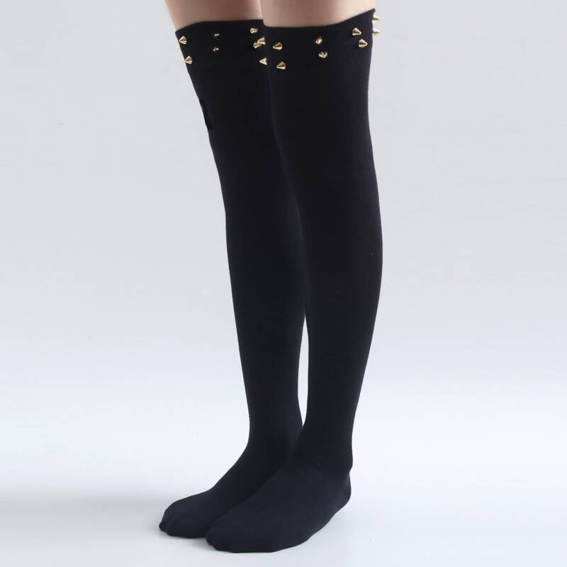 

Rivet Decor Long Stockings, Black