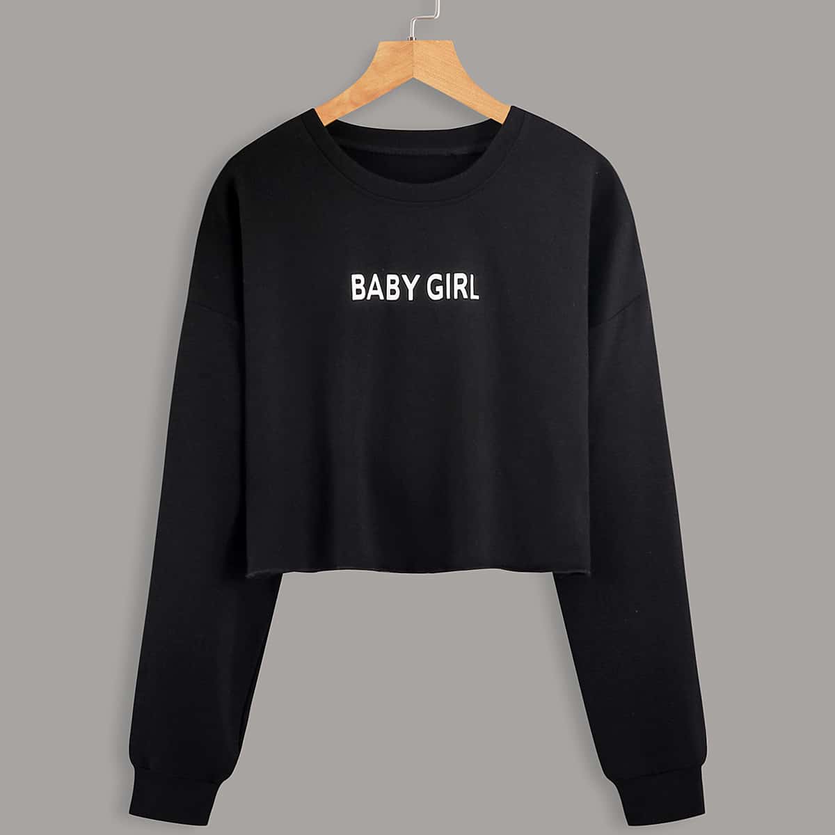 

Letter Graphic Crop Sweatshirt, Black