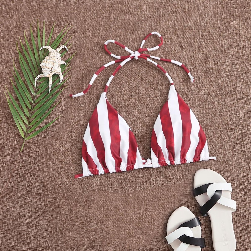 

Striped Triangle Bikini Top, Red and white