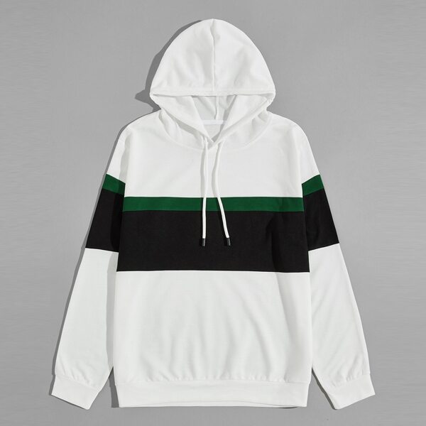 

Men Cut And Sew Panel Drawstring Hoodie, White