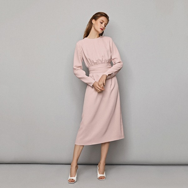 

BOW BACK MIDI DRESS, Pastel baby pink