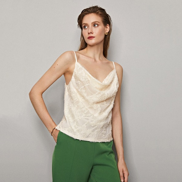 

FUZZY COWL NECK SLIP TOP, Beige