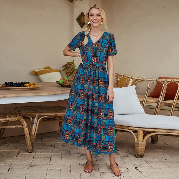

Tribal Print Knot Dress, Multicolor