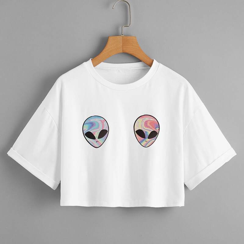 

Alien Graphic Crop Tee, White