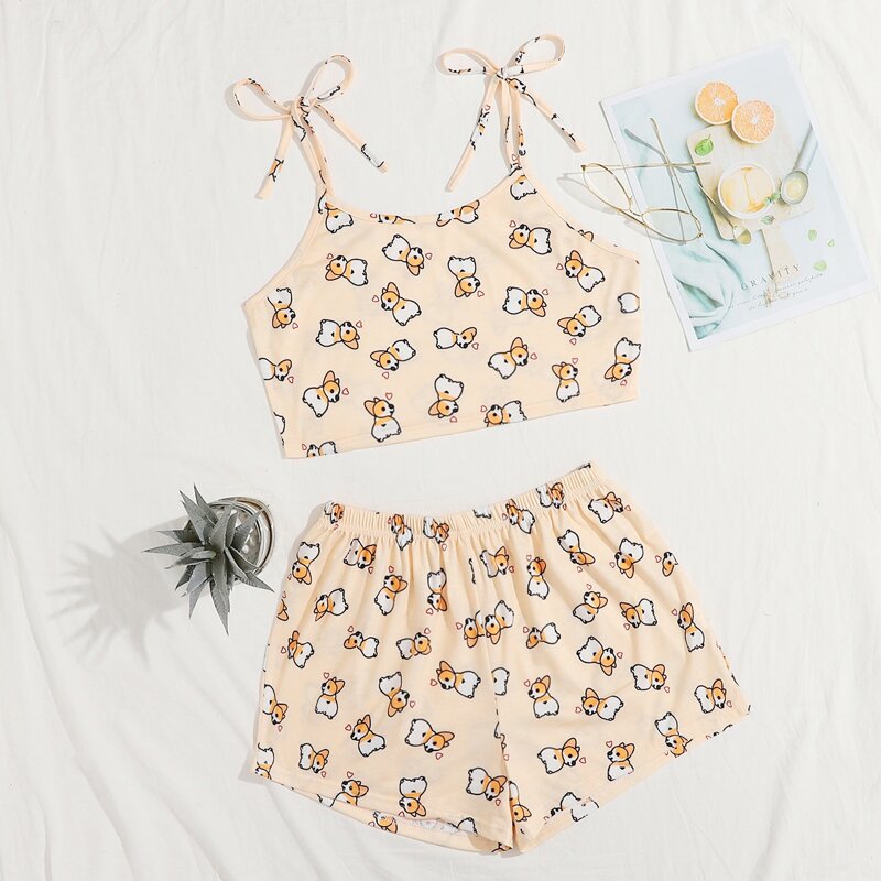 

Dog Print Cami & Shorts PJ Set, Orange pastel