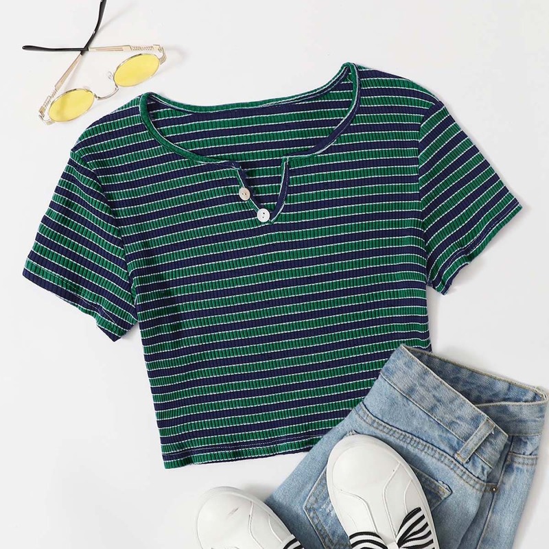 

Striped Button Crop Tee, Multicolor