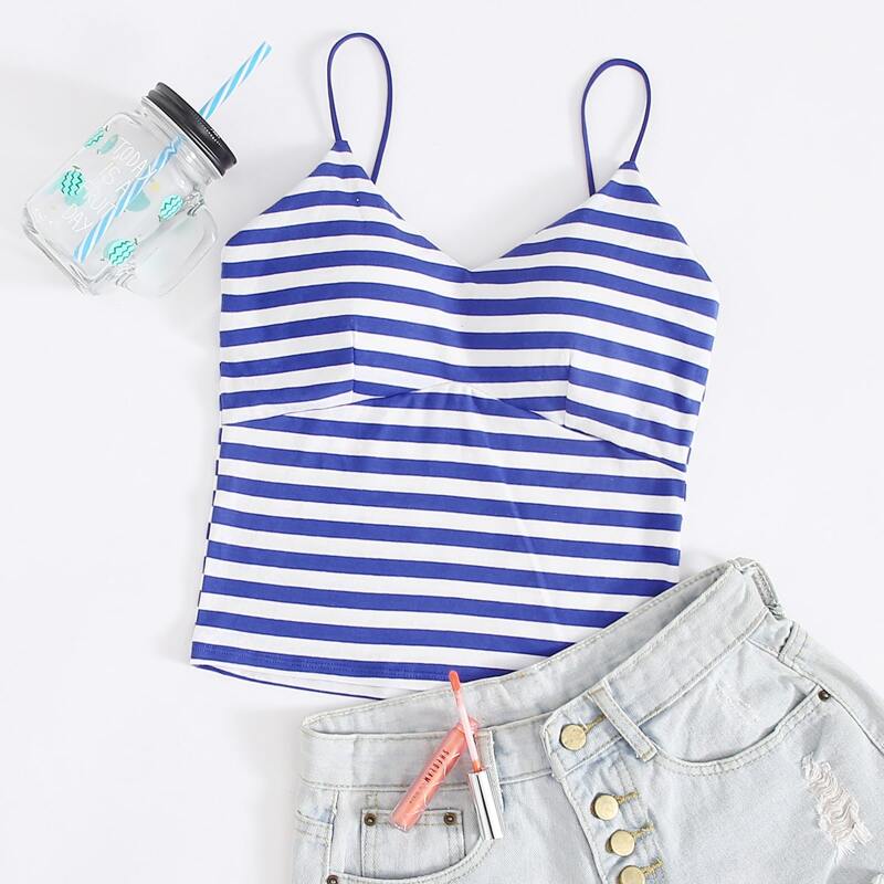 

Stripe Longline Bralette, Blue and white