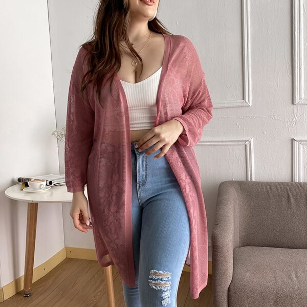 

Plus Drop Shoulder Sheer Cardigan, Dusty pink