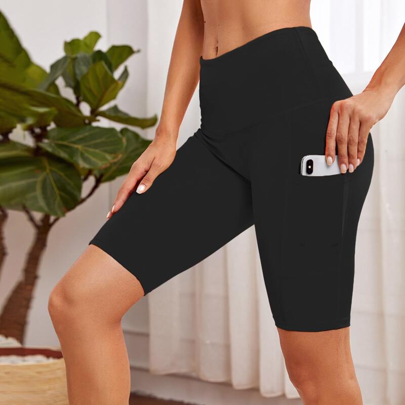 

Wide Waistband Sports Shorts With Phone Pocket, Black