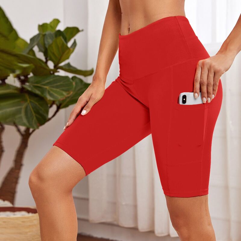 

Wide Waistband Sports Shorts With Phone Pocket, Red