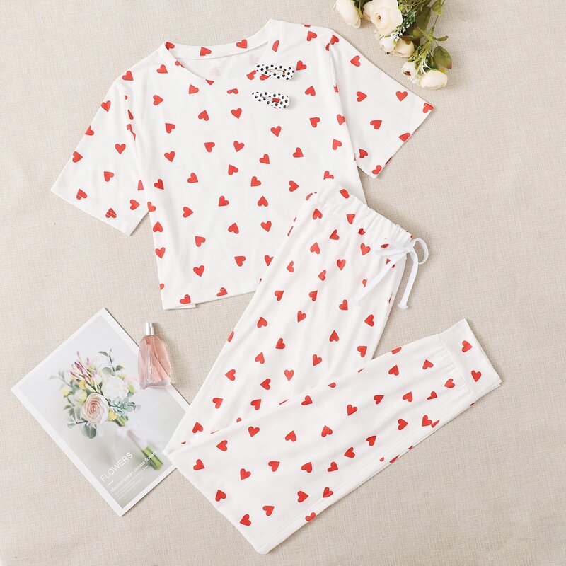 

Heart Print Tee & Pants PJ Set, White