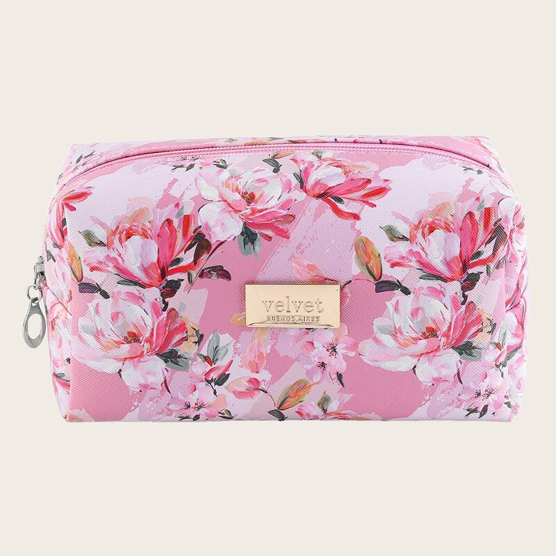 

1pc Flower Print Makeup Bag, Pink