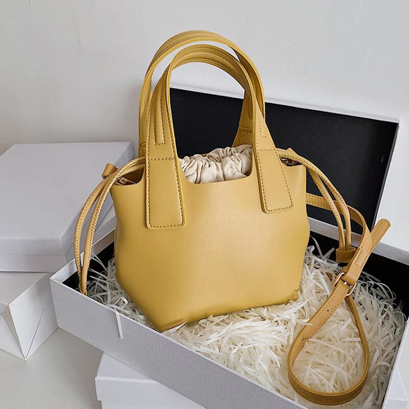 

Solid Drawstring Satchel Bag, Mustard yellow