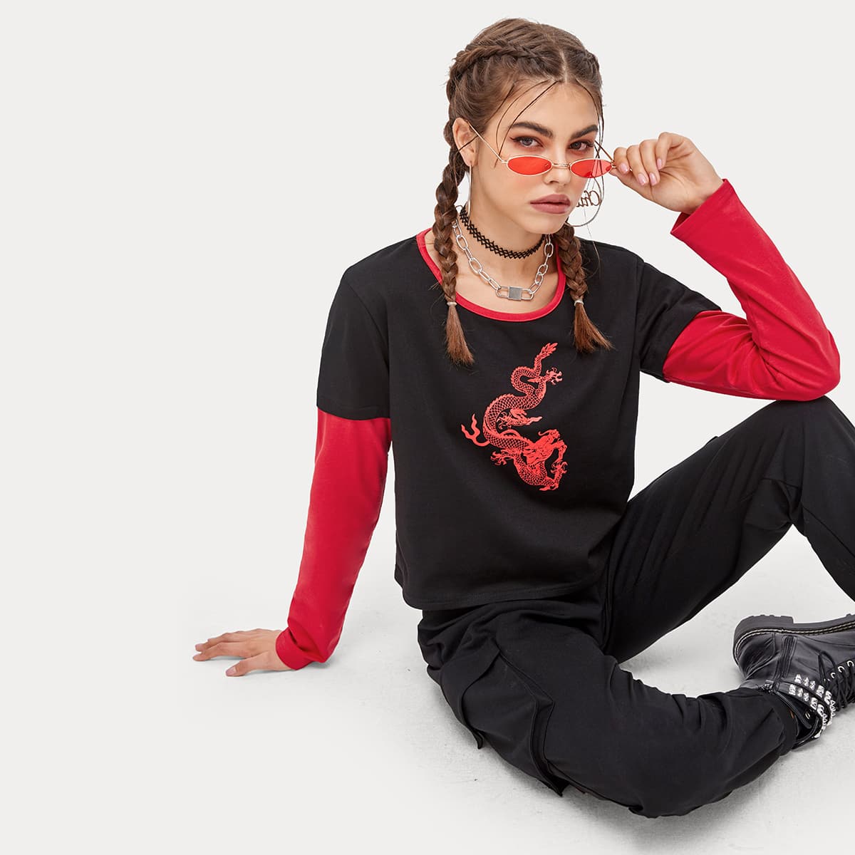 

2 In 1 Dragon Graphic Tee, Multicolor