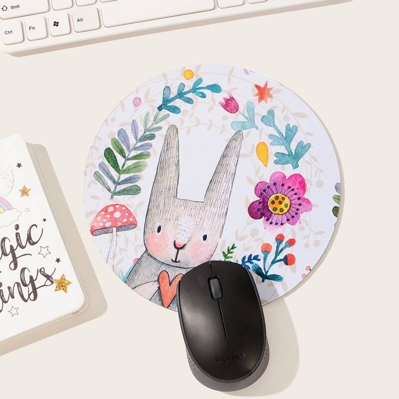 

Rabbit & Floral Mouse Pad, Multicolor